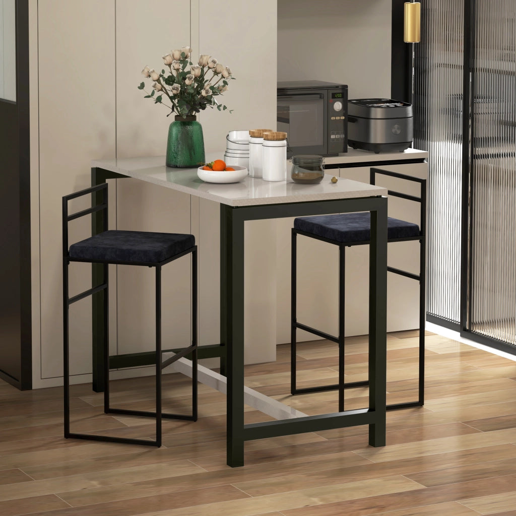 Set 2 Sgabelli Alti da Bar ¨C Xylo ¨C Velluto Nero con Cuscino e Poggiapiedi H74cm