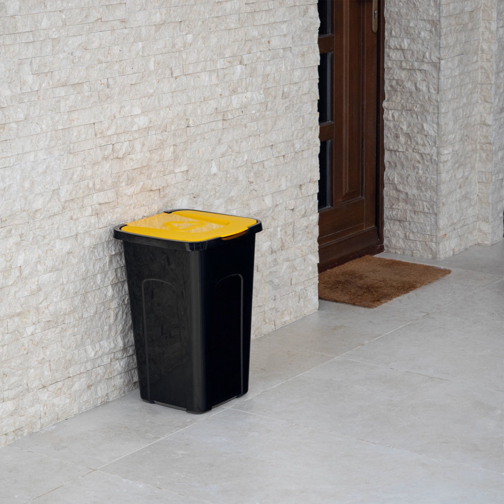 Contenitore per la raccolta differenziata KADAX, 50 litri, in plastica gialla.