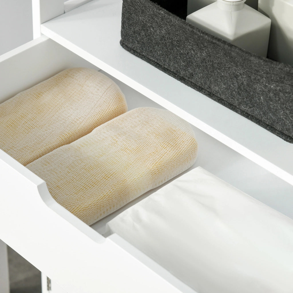 EasyComfort Mobile Bagno con Mensole, Armadietto e Cassetto, Mobiletto da Bagno Multiuso in Legno, Bianco, 60x33x122.5cm