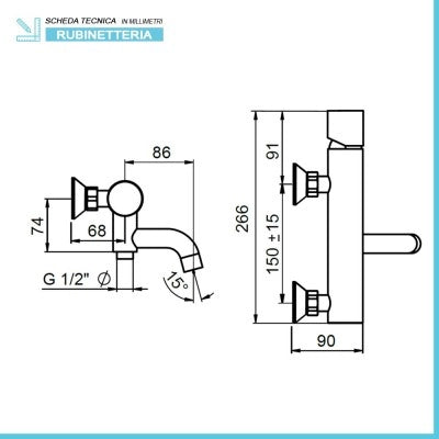 Miscelatore vasca esterno cromato con duplex e kit doccino  Gemma
