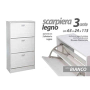 Trade Shop - Scarpiera Legno 3 Ante Bianco Legno 63 X 24 X 115 Cm 715617 Scarpe -