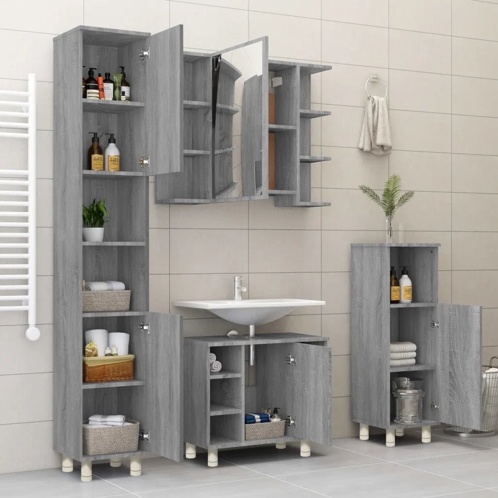 Armadietto Bagno Grigio Sonoma 30x30x95 cm in Legno Multistrato cod mxl 12065