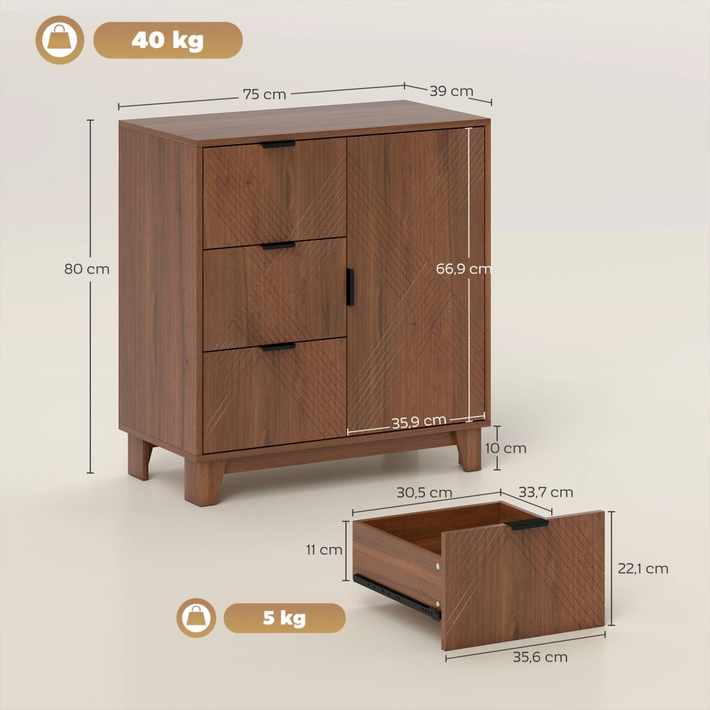 Buffet credenza con ante, 3 cassetti e ripiano regolabile ¨C zephmum ¨C marrone 75x39x80 cm