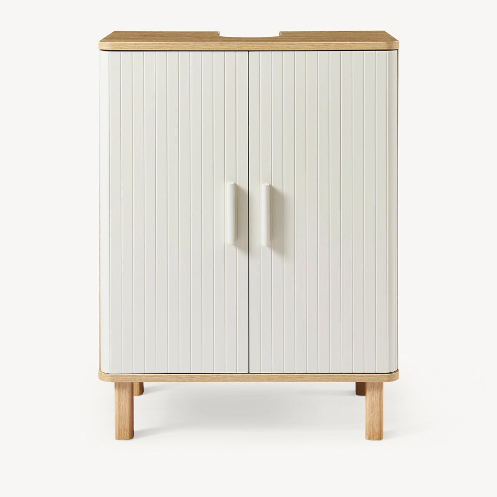 Mobile Sottolavabo da Terra Ferrersp a 2 Ante 80 x 60 x 35 cm - Effetto Rovere / Avena Oatmeal [en.casa]
