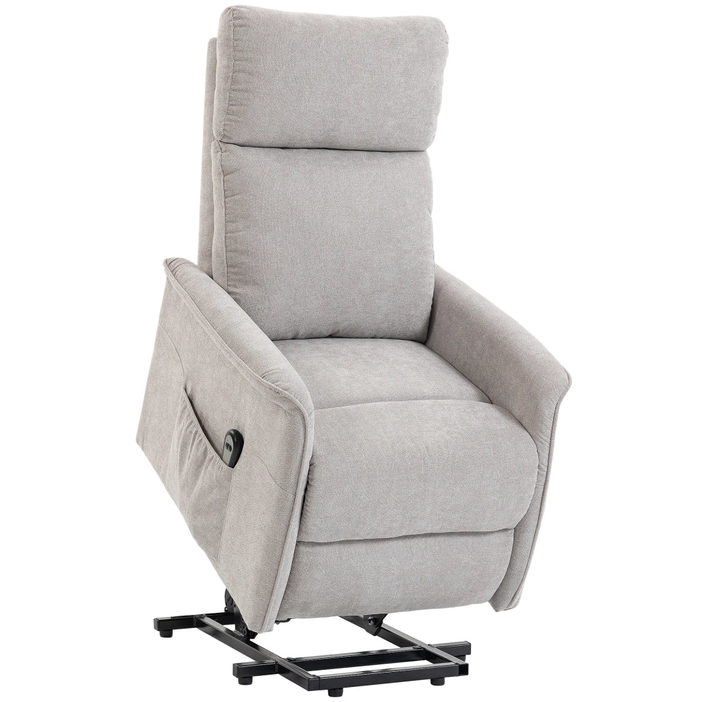 Poltrona Elettrica Alzapersona Reclinabile 69x91x106 cm con Schienale Alto e Telecomando in Ciniglia Grigio Chiaro