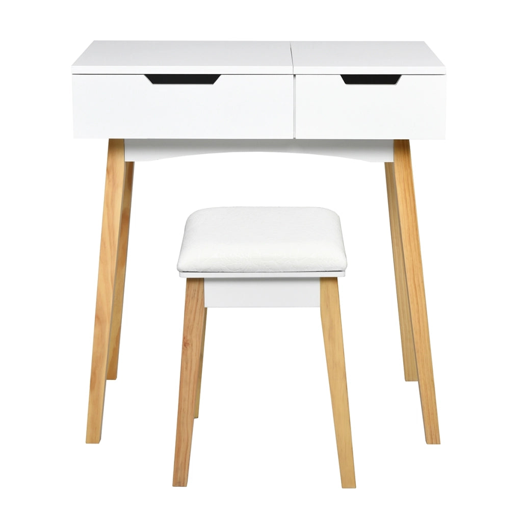 Toeletta con specchio ermetico, Toeletta di legno con sgabello e cassetto, Bianco-Tavoli da trucco