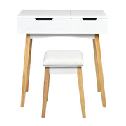 Toeletta con specchio ermetico, Toeletta di legno con sgabello e cassetto, Bianco-Tavoli da trucco