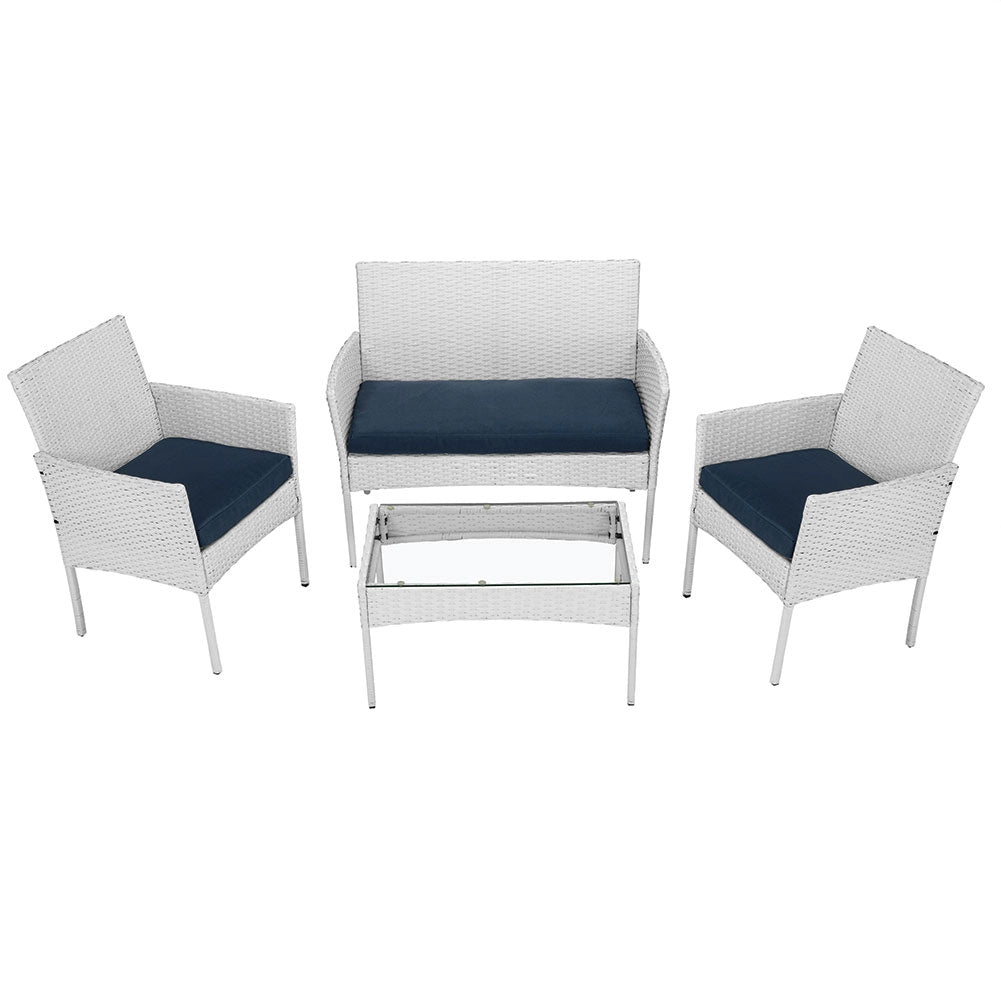 Set Salotto Completo Divano Poltrone Tavolino Poly Rattan Arredo Giardino Bianco