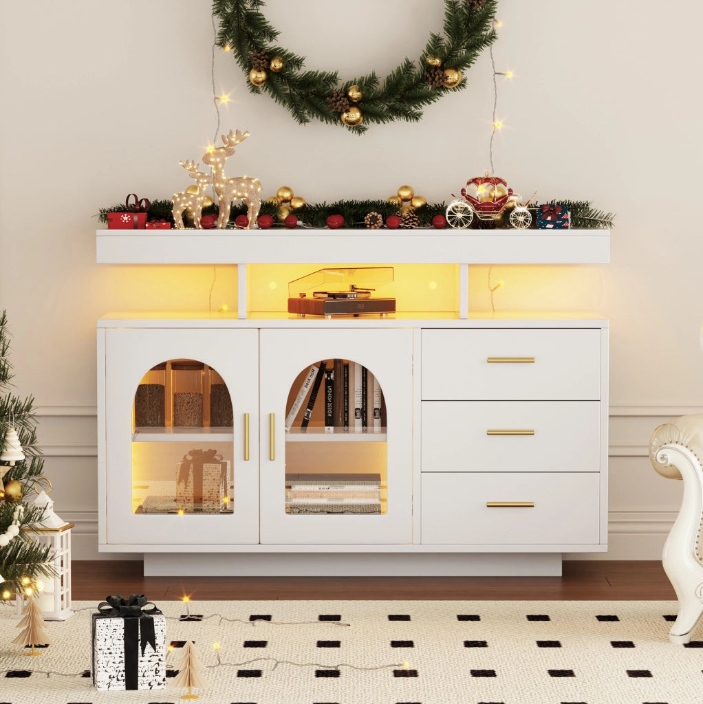 Credenza LED 120x40x80 cm in truciolare e acrilico bianco