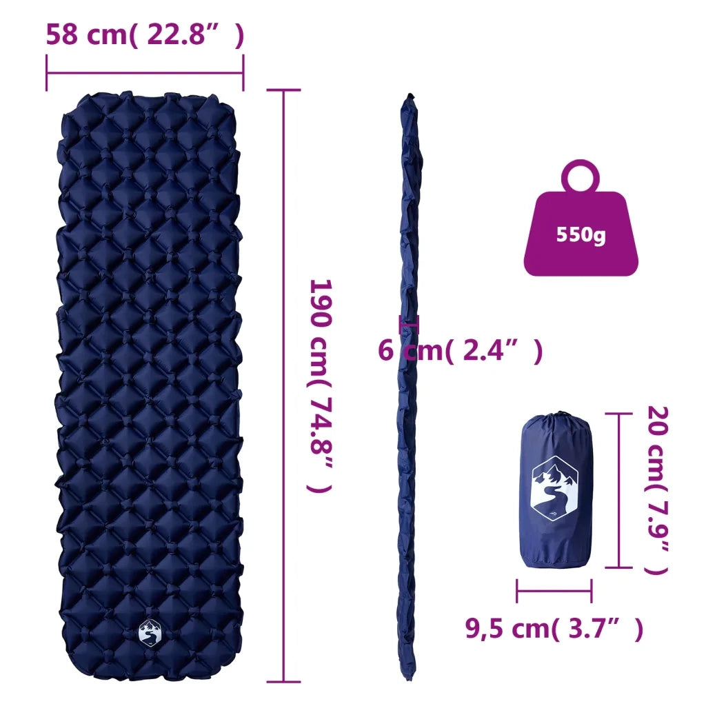 Materasso Campeggio Gonfiabile 1 Persona Blu Marino 190x58x6 cm CFW8475925