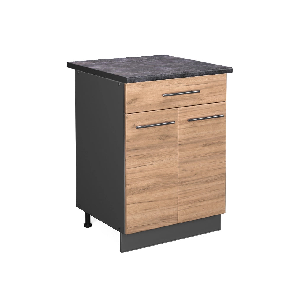 Mobiletto base per cucina Fame-Line Rovere dorato/Antracite 60 cm con cassetto, PL Antracite Vicco