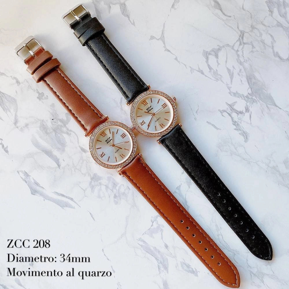 Trade Shop - Orologio Polso Zcc 208 Donna Analogico Quarzo Moderno Fashion Brillantini Pelle -