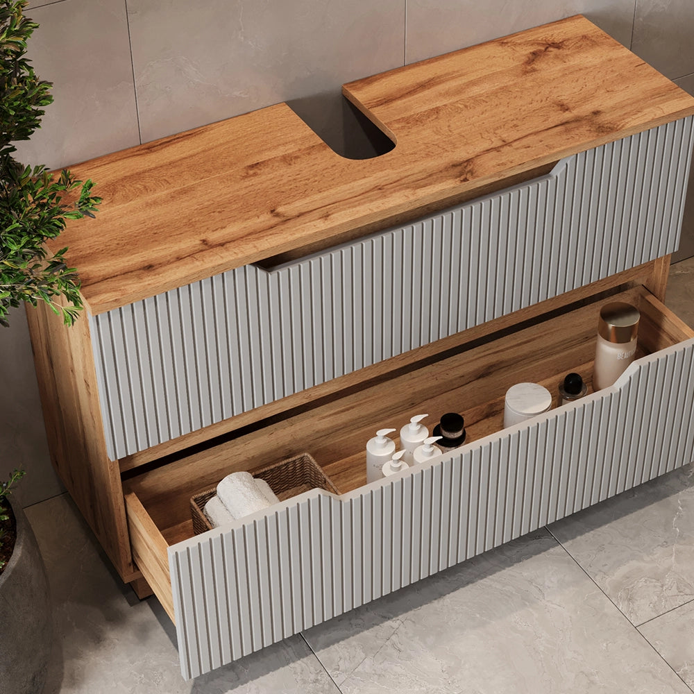 Vicco Mobile sottolavabo per bagno Quercia/grigio 99.4 x 62.5 cm con 2 cassetti