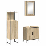 Set di mobili per il Bagno | Armadio da bagno 3 pz Marrone Legno multistrato