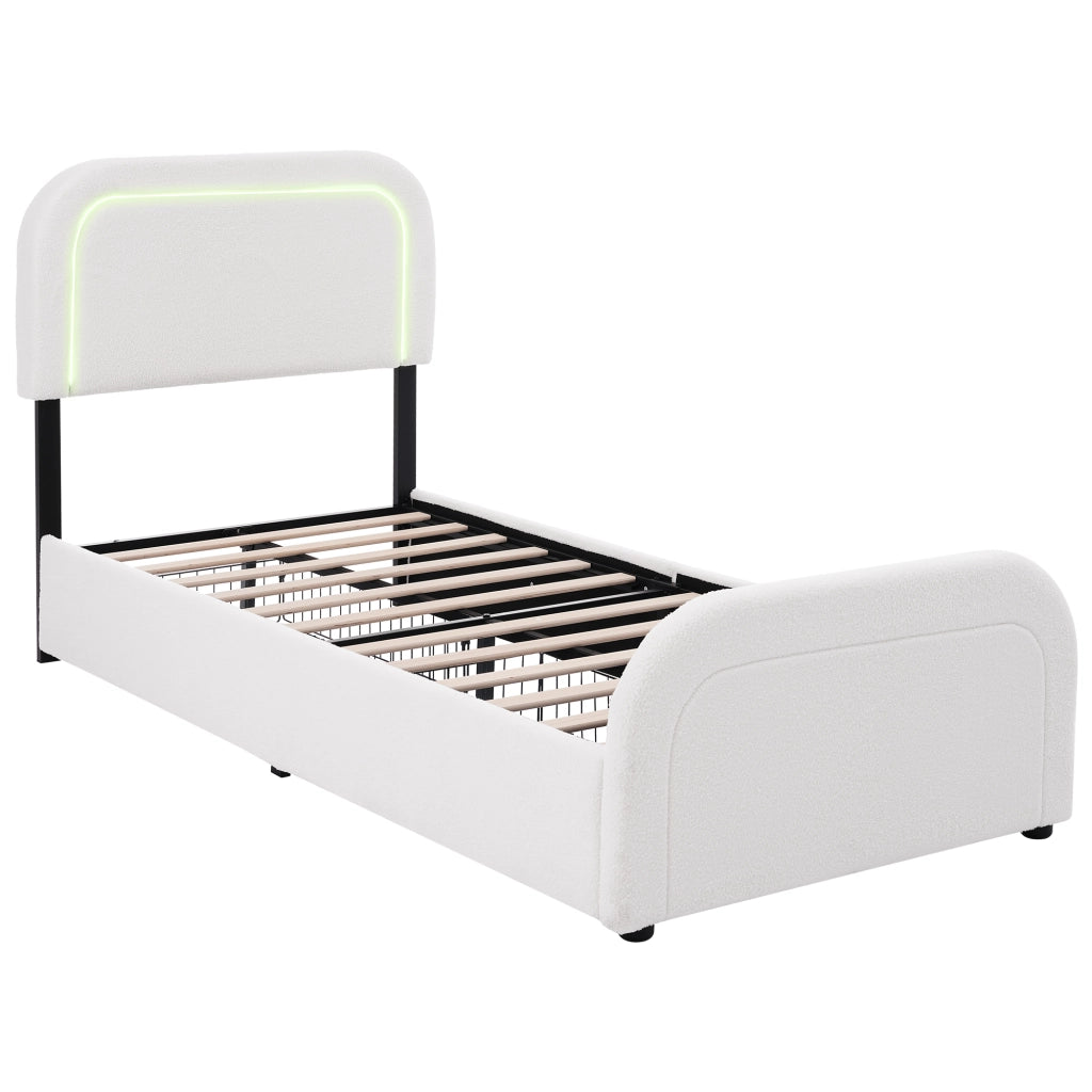 DESMIU Letto Singolo 1 Posto con 2 Cassetti, USB, Type-C e LED Regolabile 90 × 200 cm, Senza Materasso