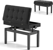 Panca per pianoforte con altezza regolabile 48-58 cm, panca pianoforte imbottita per 2 persone, sgabello con spazio di archiviazione e gambe antiscivolo, nero