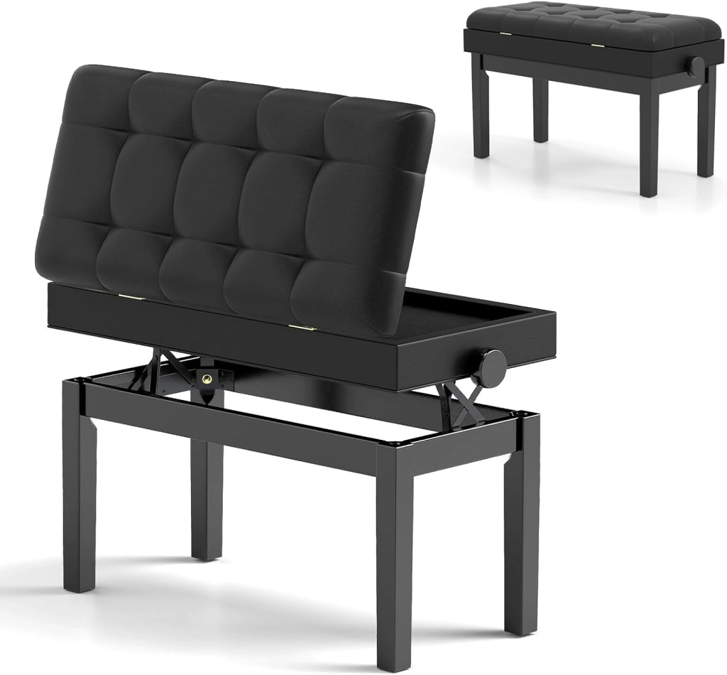 Panca per pianoforte con altezza regolabile 48-58 cm, panca pianoforte imbottita per 2 persone, sgabello con spazio di archiviazione e gambe antiscivolo, nero