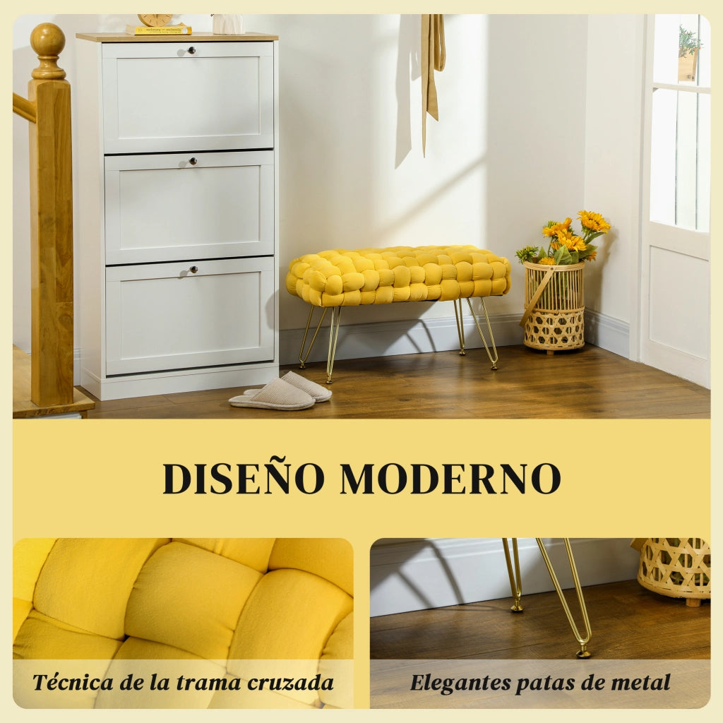 Pouf Piede Letto Imbottito Velluto Giallo ¨C zephmum ¨C Con Seduta