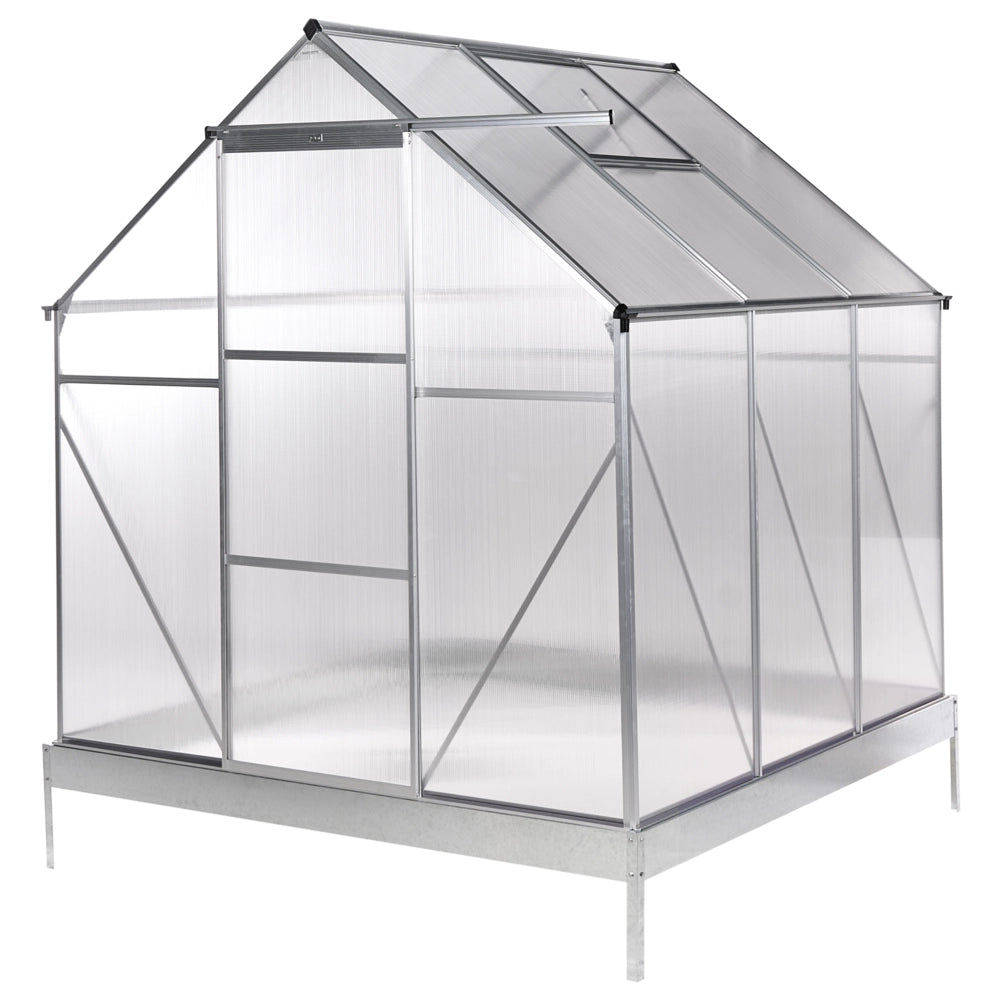 Grande serra da giardino in policarbonato con struttura in alluminio Porte scorrevoli walk-in Protezione UV Argento Puglia