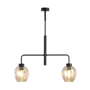 Lampadario Moderno 2 Luci Eritonio In Accaio Nero E Vetro Ambra