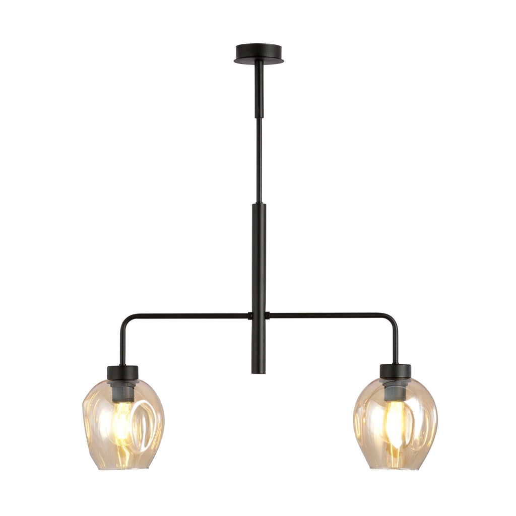 Lampadario Moderno 2 Luci Eritonio In Accaio Nero E Vetro Ambra
