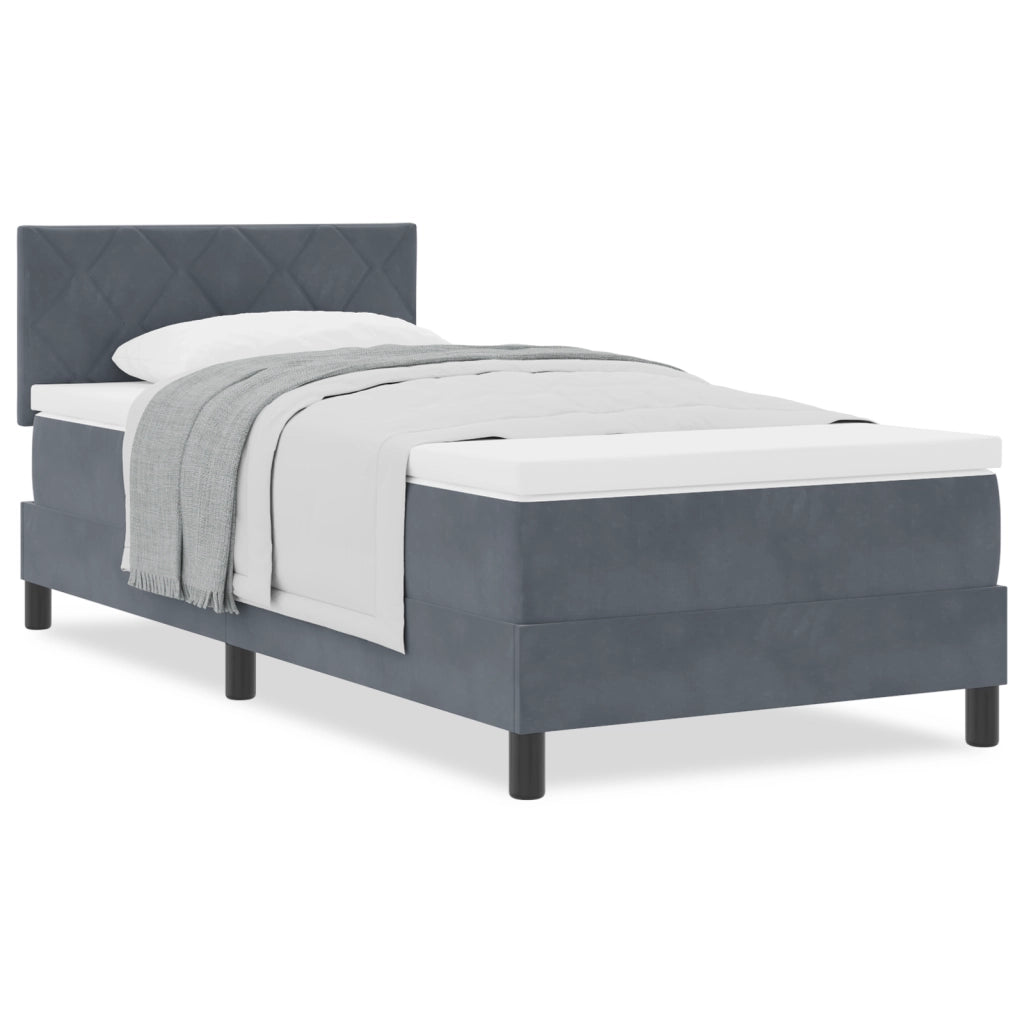 Letto Box Spring con Materasso Grigio Scuro Singolo in Velluto