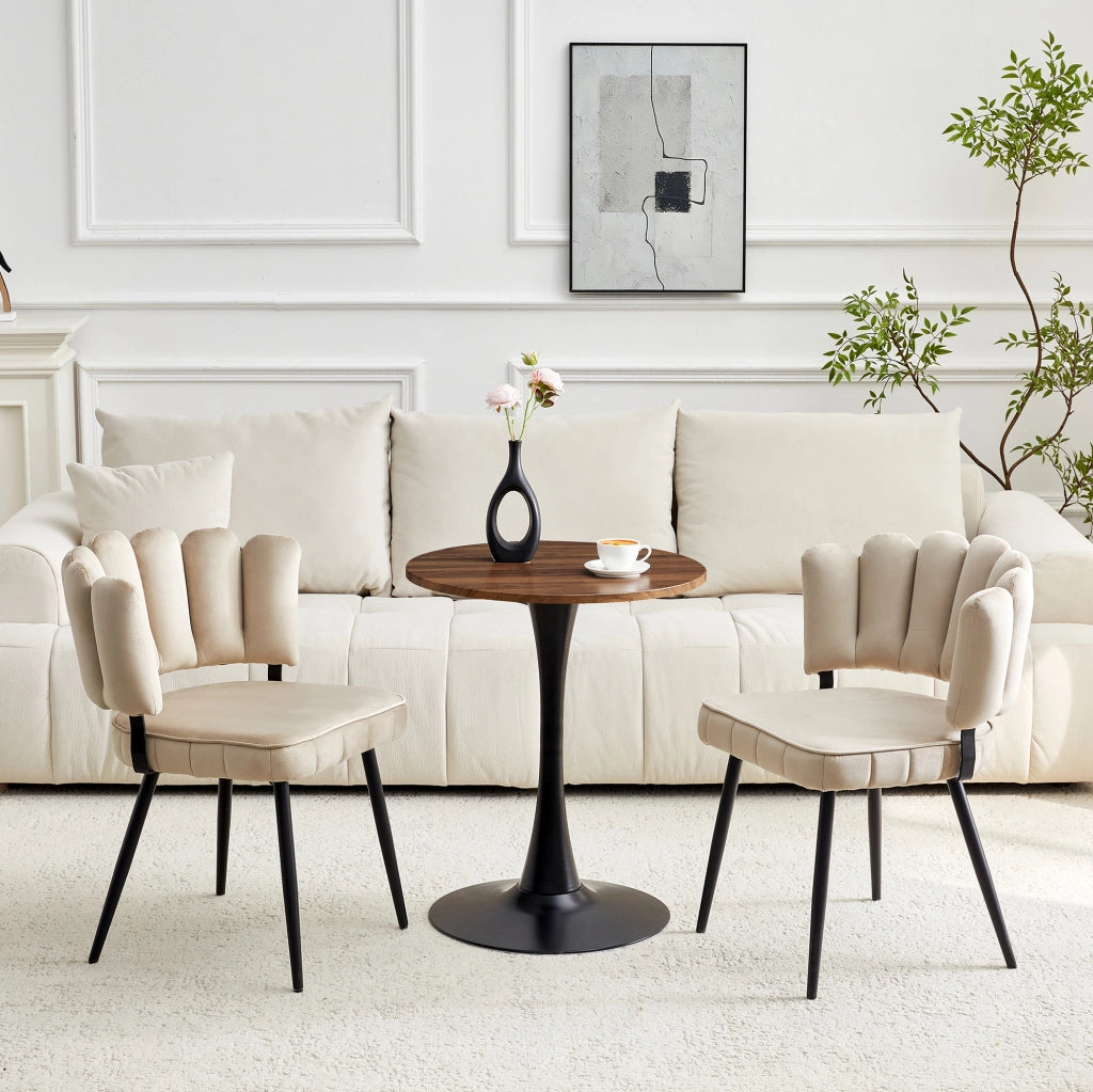 Set tavolo e sedie 60 cm in MDF beige e metallo nero per 2, stile moderno