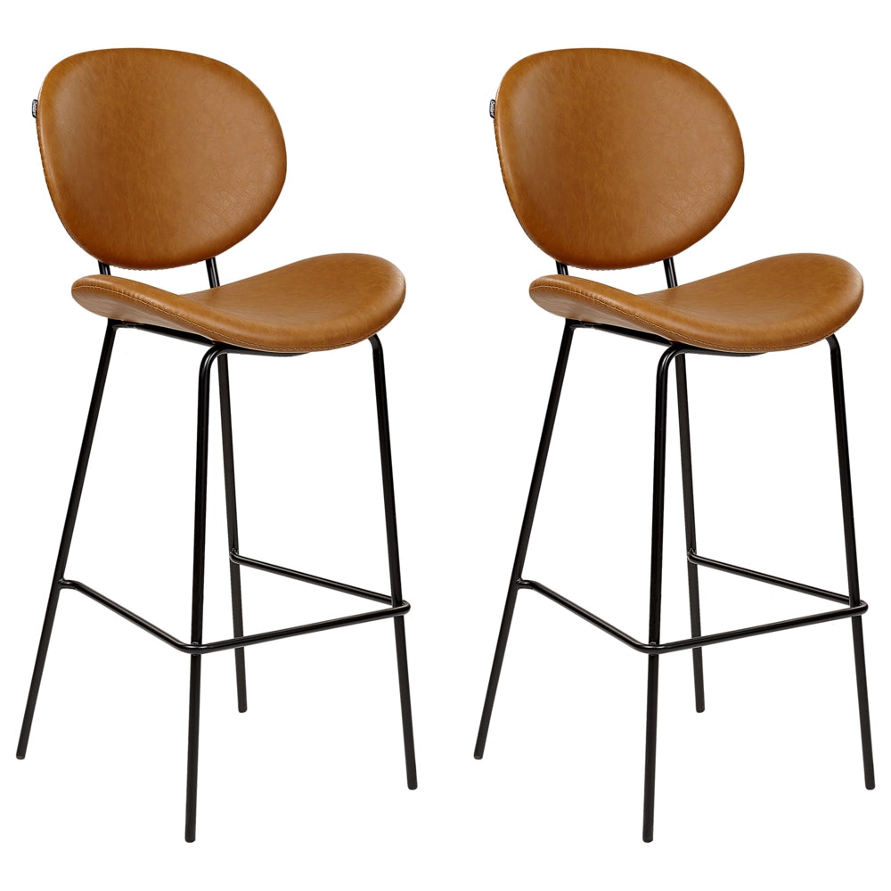 Set di 2 sedie in ecopelle marrone dorato con Gambe in ferro Senza Braccioli Design contemporaneo e retrò Sedute per la sala da pranzo