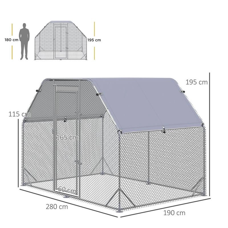 RECINTO PER GALLINE E TELO DI COPERTURA PER 4-6 POLLI IN ACCIAIO 280X190X195CM