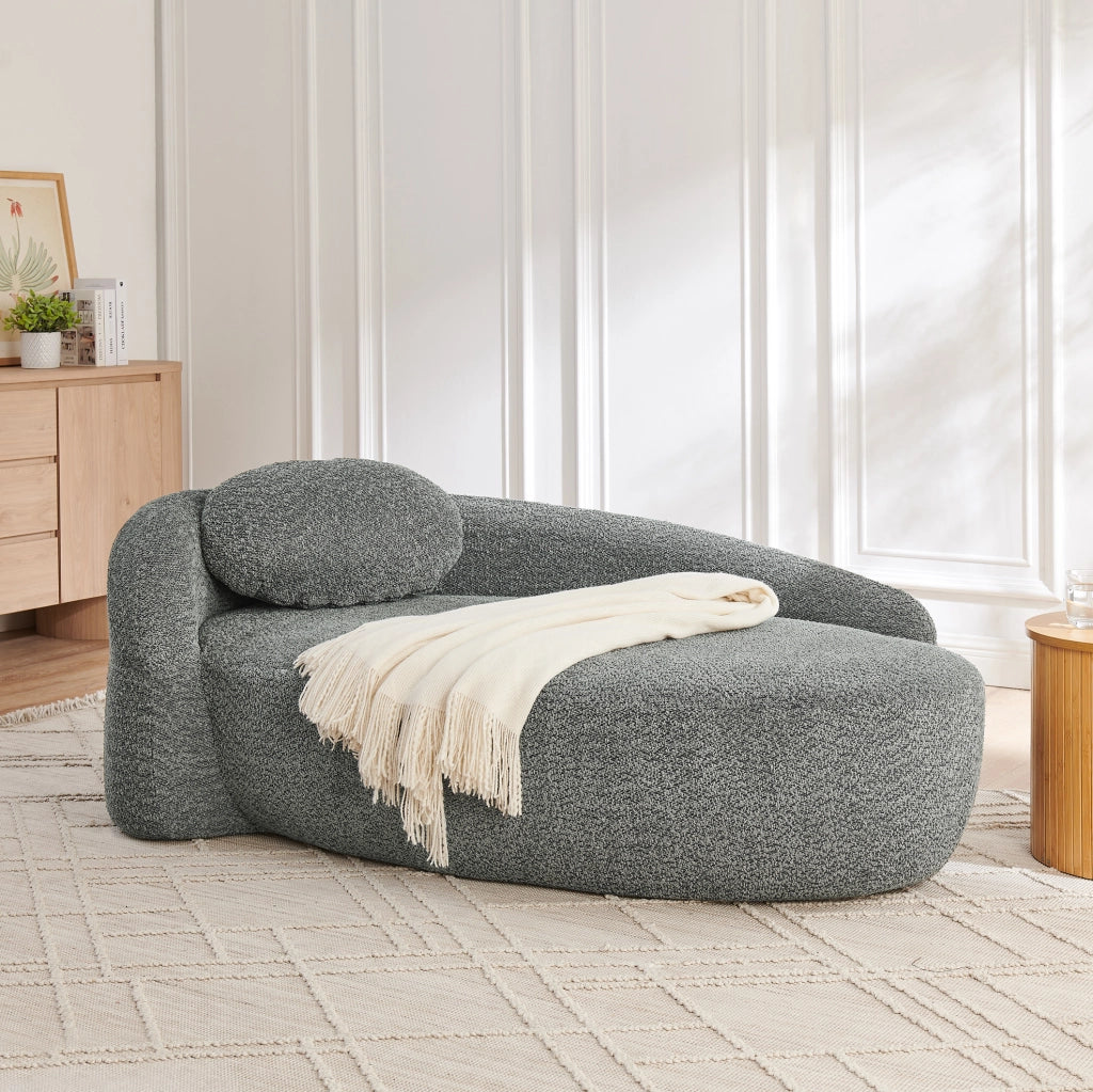 Divano compatto in tessuto Teddy, colore grigio scuro, design arrotondato