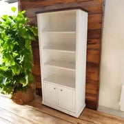 Libreria in legno Shabby chic bianco anticato e noce scuro 2 porte 4 vani a giorno