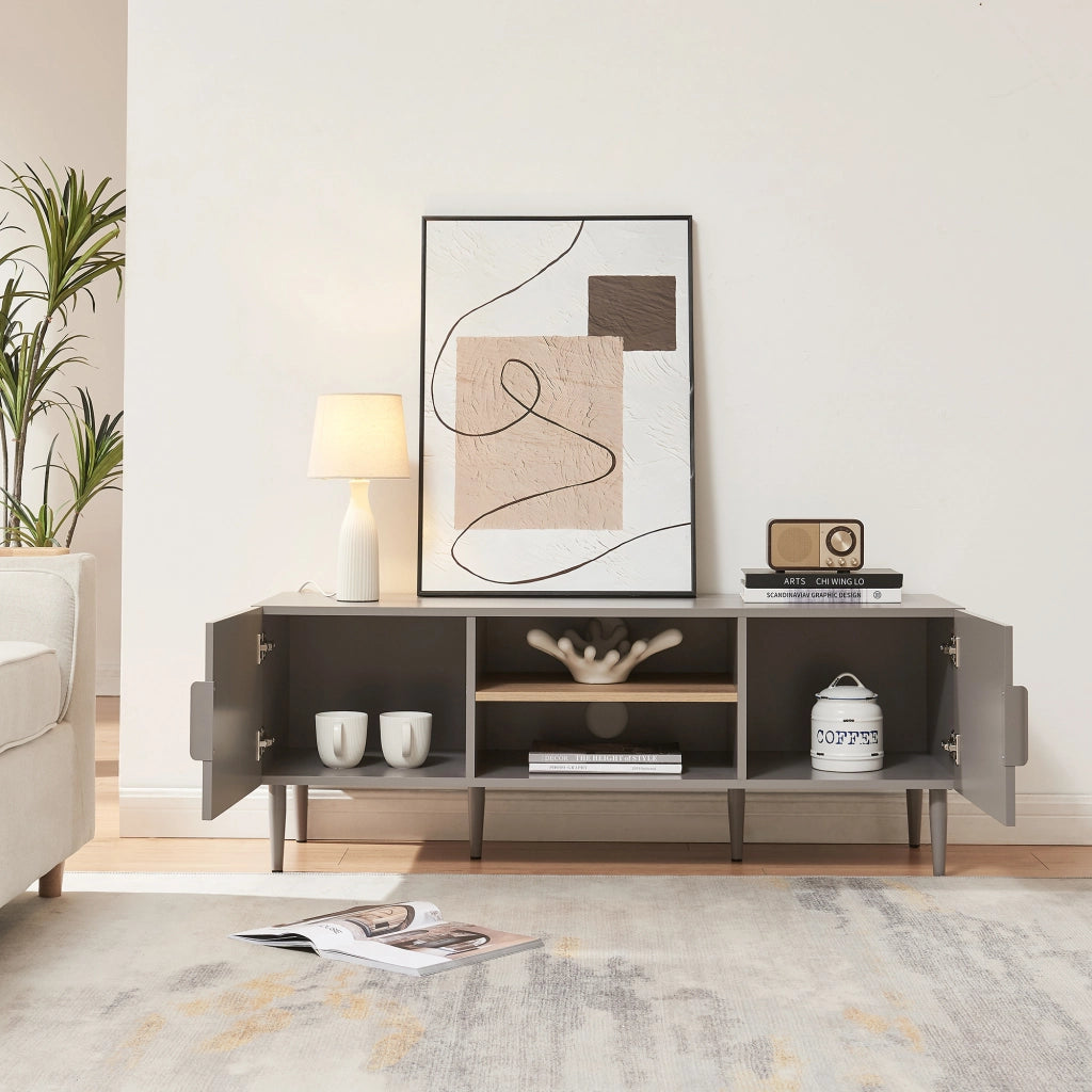 Mobile TV Starvili con Ante e Scomparti Aperti 120x40x45 cm Grigio [en.casa]