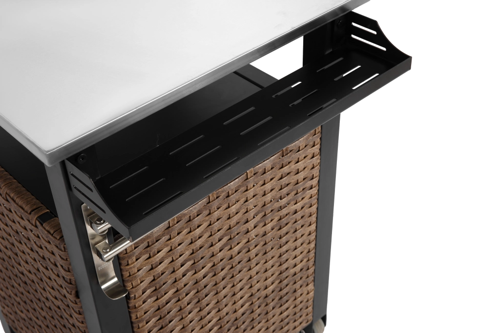 Carrello da cucina con 1 Anta; 1 Cassetto; Ruote e Piano in Acciaio Inox per Giardino 76x57x85 cm