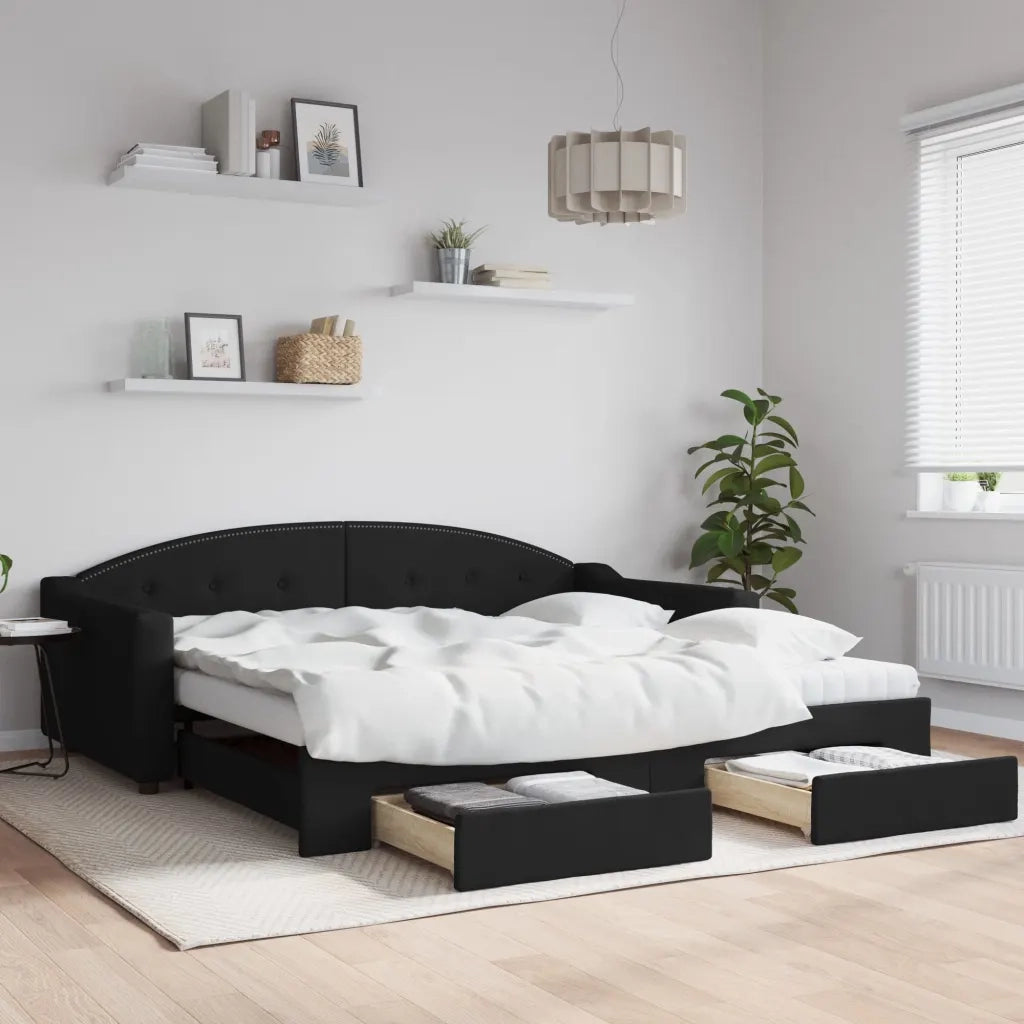 Divano Letto Estraibile con Cassetti-Sofa Letto-Daybed Nero 100x200 cm in Tessuto 730324
