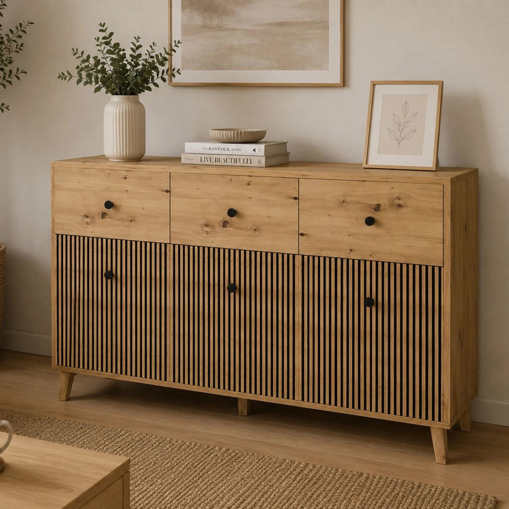 Madia Lepa, Credenza 3 Ripiani, 135x42x95h cm Marrone Rovere