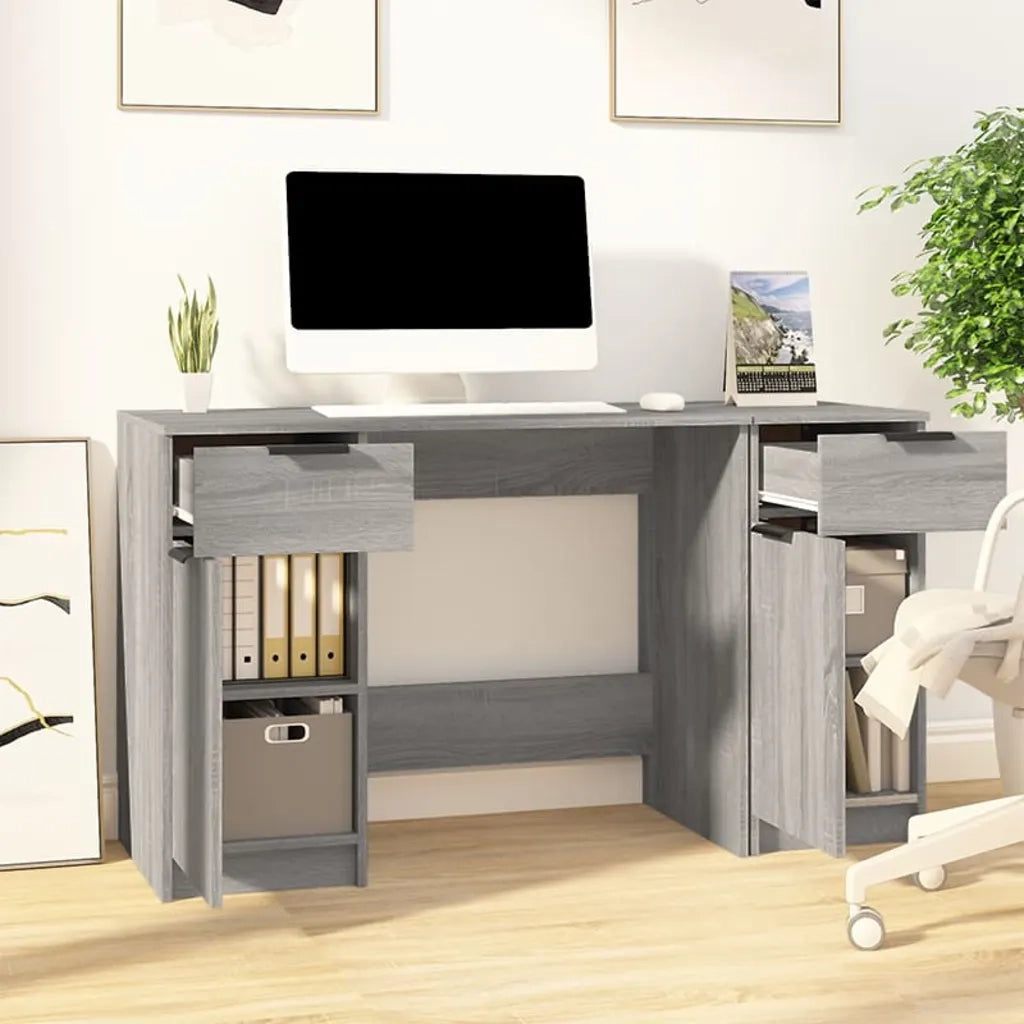 Scrivania | Tavolo da Ufficio con Mobile Laterale Grigio Sonoma Legno Multistrato