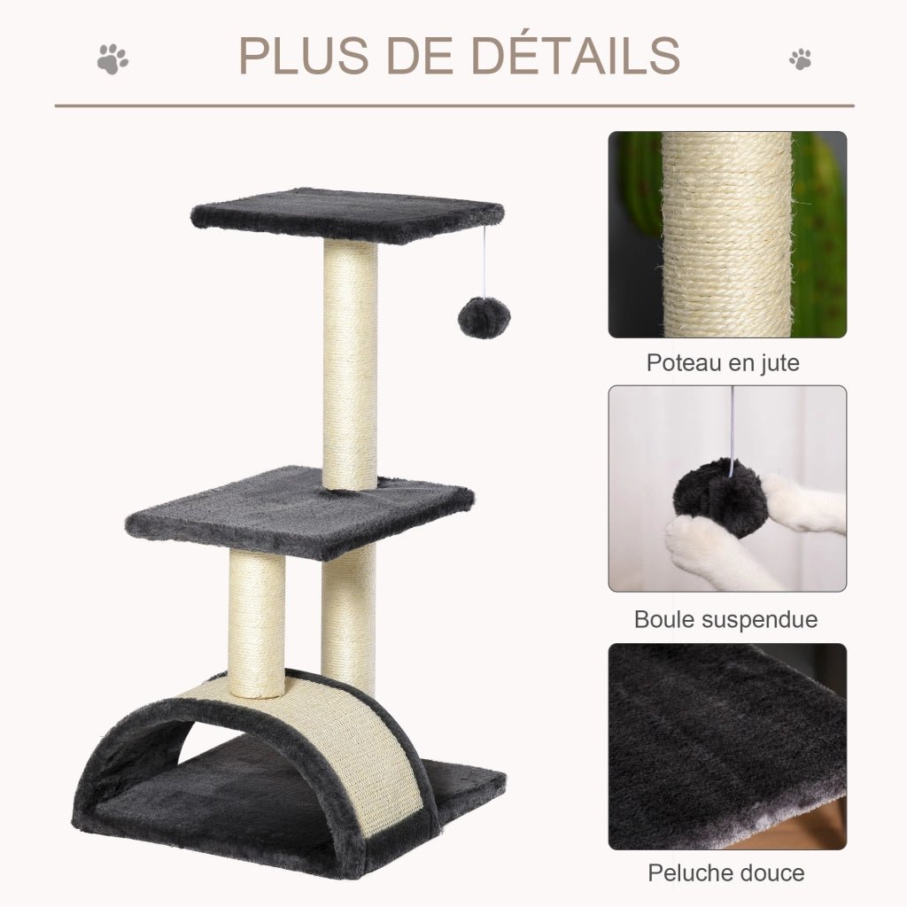 Albero tiragraffi per gatti con palla ¨C zephmum ¨C grigio scuro 72 cm