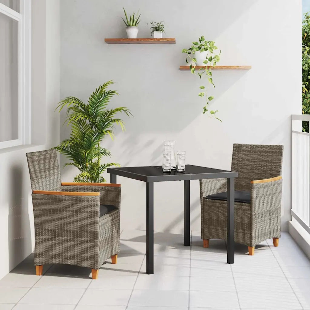 Set da Pranzo per Giardino 3 pcs Grigio polyrattan 3381093