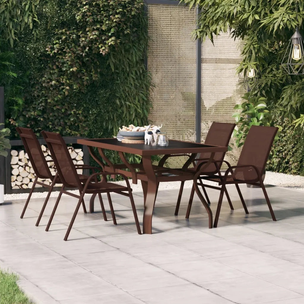 Tavolo da Giardino | Tavolino da esterno Marrone e Nero 140x70x70 cm Acciaio e Vetro