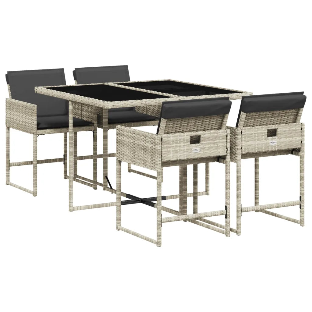 Set Pranzo da Giardino 5pz | Set Salotto da Giardino con Cuscini Grigio Chiaro Polyrattan