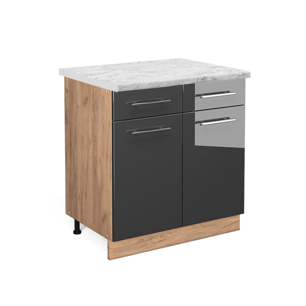 Mobiletto base per cucina Fame-Line Antracite lucido/Rovere dorato 80 cm, PL Marmo Vicco