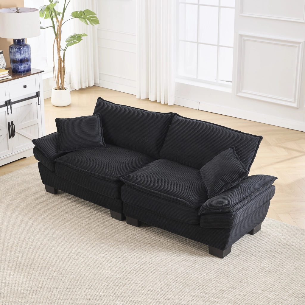 Divano Lineare 2 Posti con Cuscini; Seduta Extra Profonda Comfort; Braccioli Imbottiti; in Velluto Nero