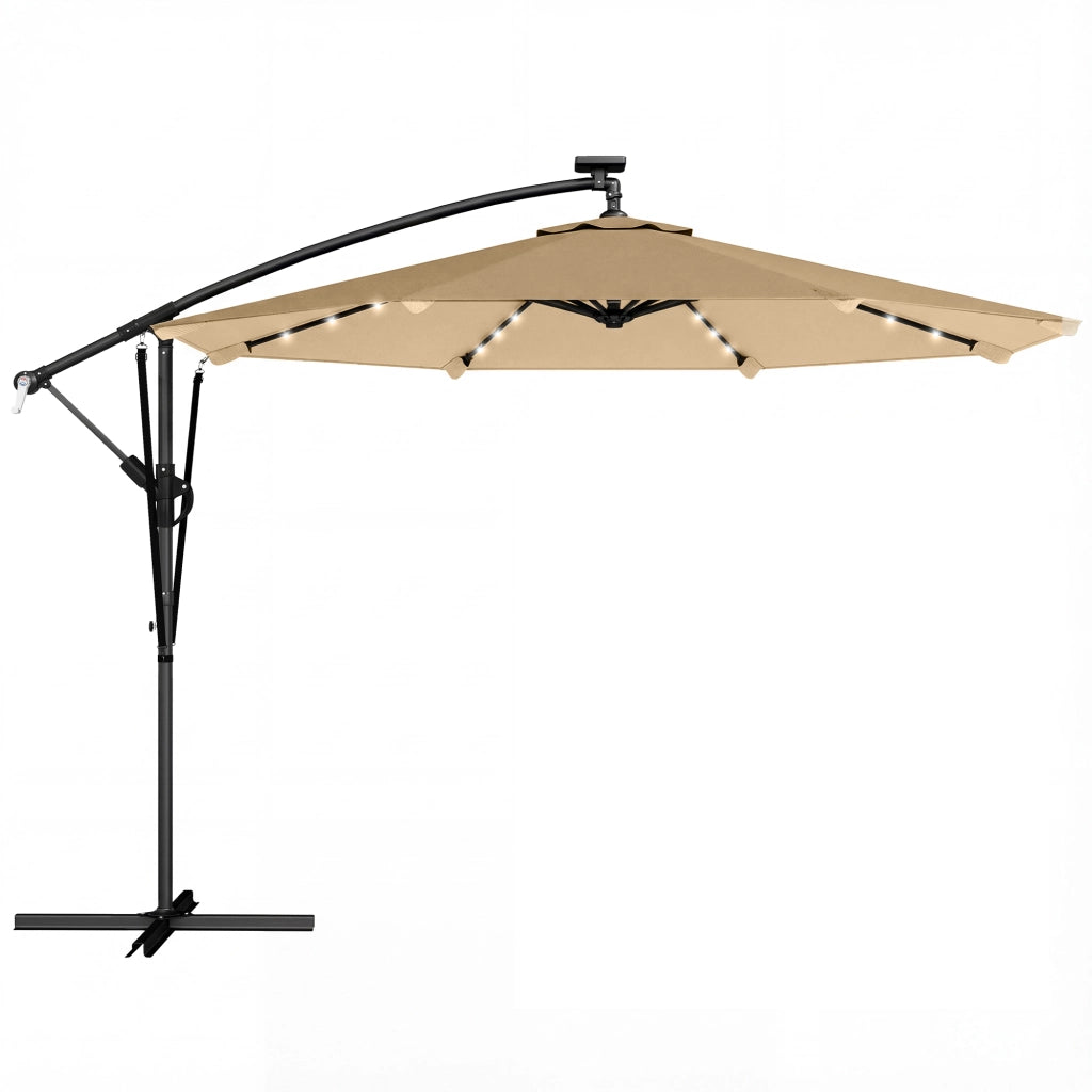 Ombrellone da Giardino Decentrato 330x295x245 cm con LED Solari in Metallo e Poliestere Cachi