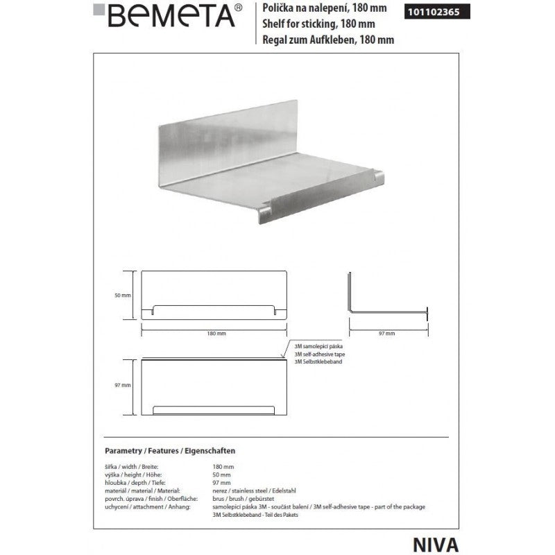 Mensola, portaoggetti NIVA in acciaio inox con adesivo 18 x5 x9,7 cm