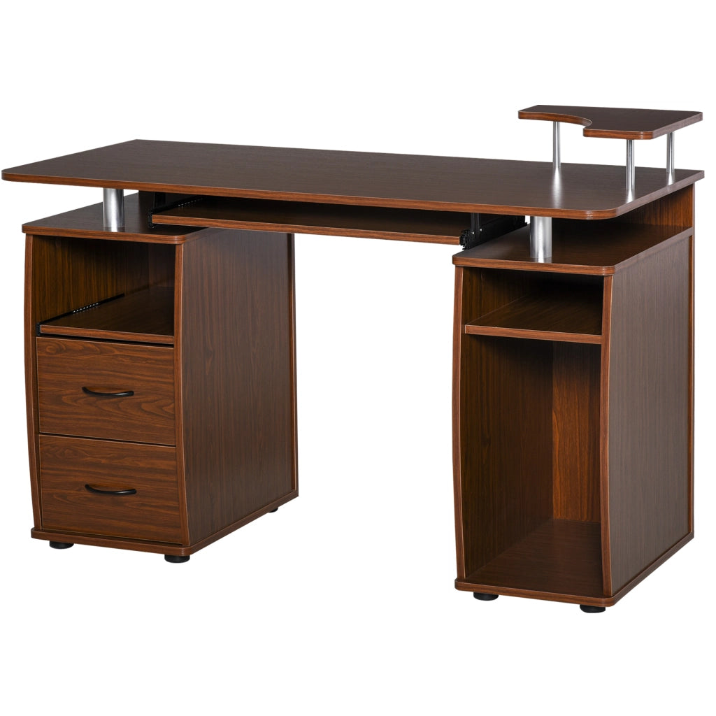 Scrivania per Computer con 2 Cassetti, Ripiani e Supporto Monitor ¨C Zephmum ¨C 120x55x85 cm Marrone