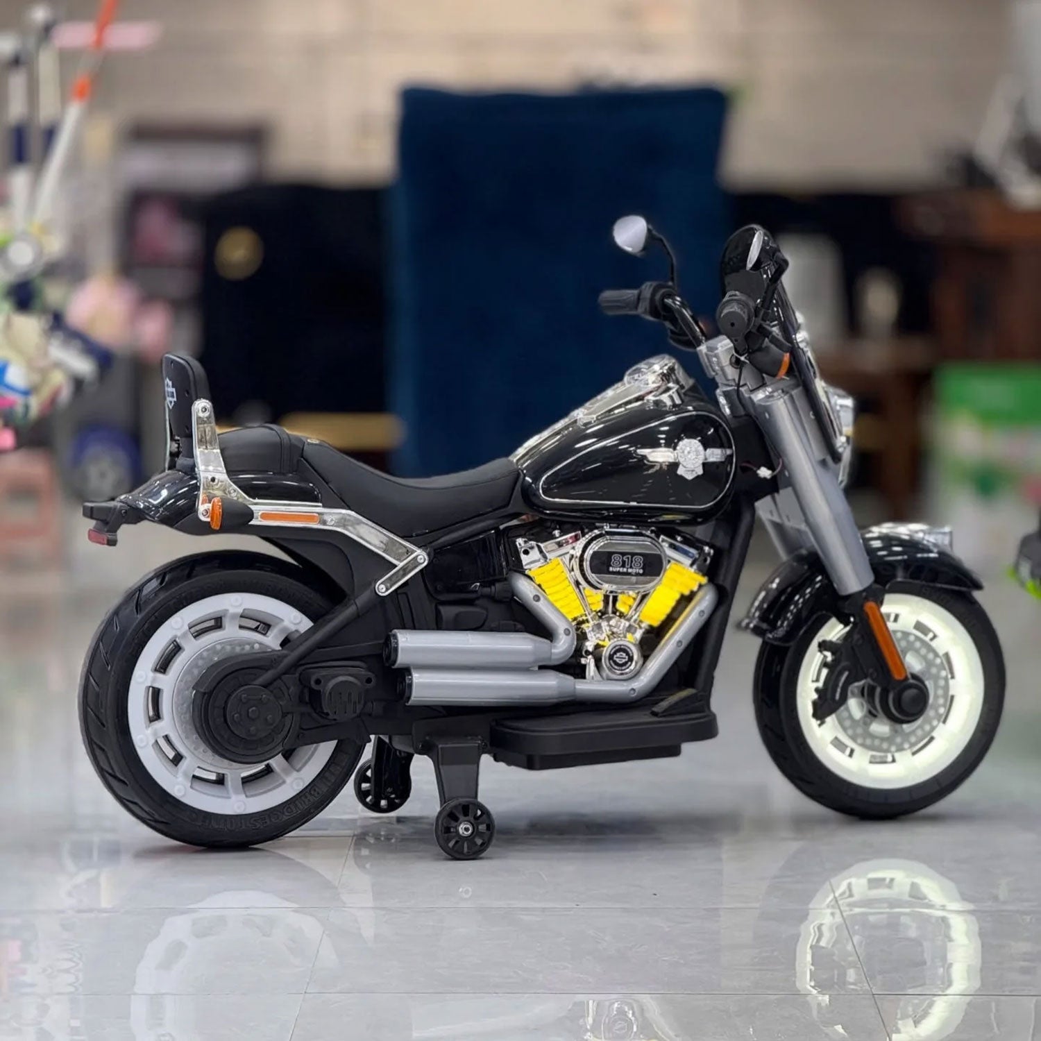 Moto Elettrica per Bambini Cruiser Acceleratore a Manubrio 12V 7Ah Blu Metallizzato