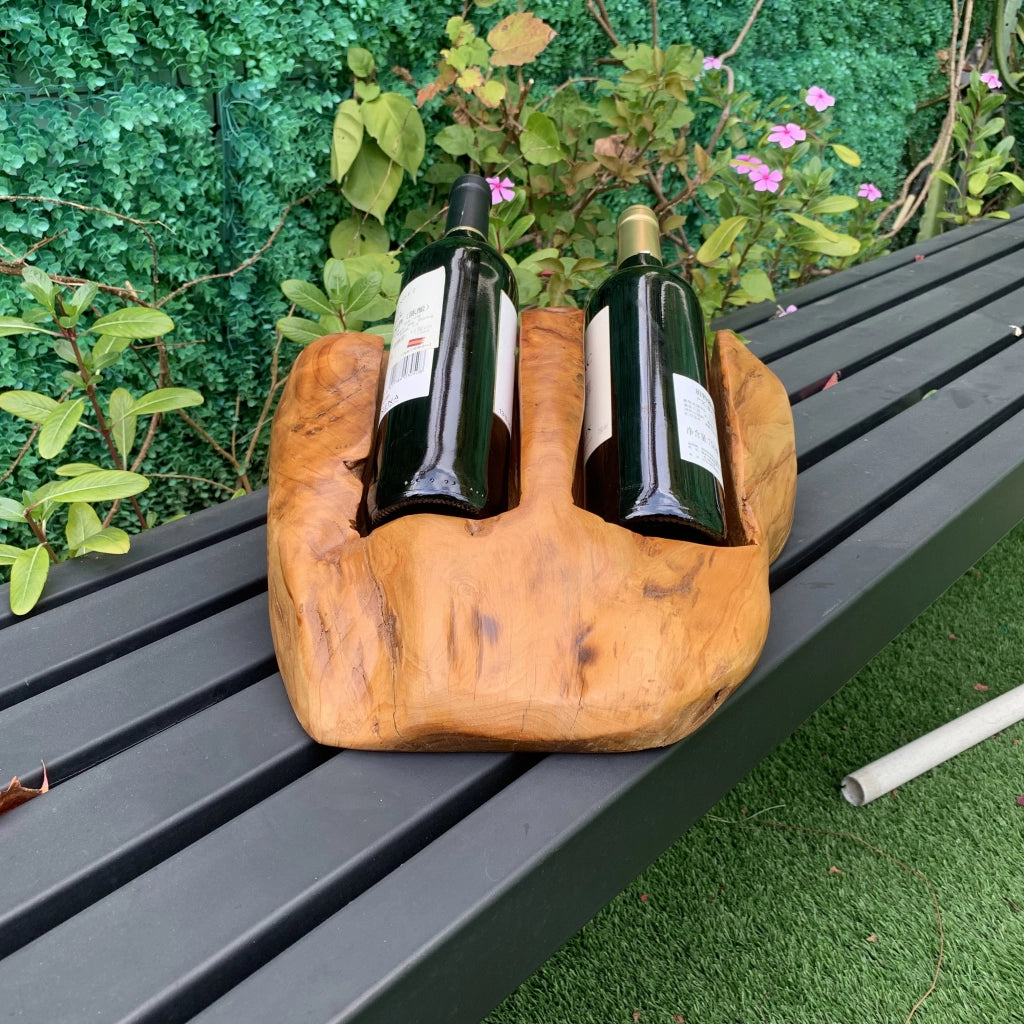 Porta bottiglie da vino in legno di abete, design irregolare a doppio scomparto, colore legno