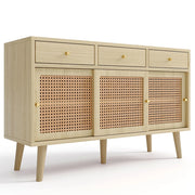 Buffet commode con cannage di rotino - Xylo - Maniglie metallo dorato ripiani regolabili