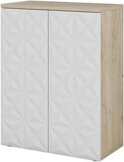 Mobiletto bagno Edge, Bianco, 60 x 79.5 cm con 2 ante e 3 scomparti, per la conservazione in bagno con meccanismo push-to-open