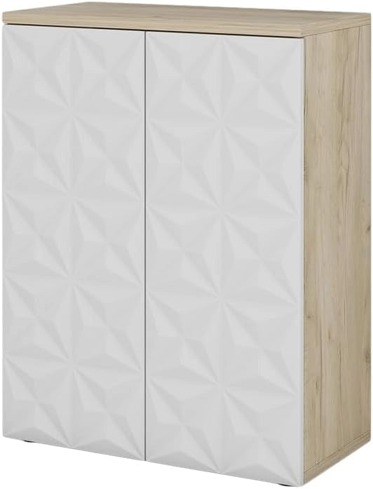 Mobiletto bagno Edge, Bianco, 60 x 79.5 cm con 2 ante e 3 scomparti, per la conservazione in bagno con meccanismo push-to-open
